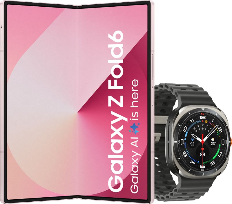 Foto van Samsung galaxy z fold 6 512gb roze 5g + samsung galaxy watch ultra zilver/zwart 47mm