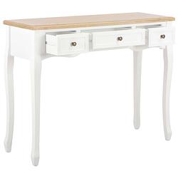 Foto van The living store tafel - wit en bruin - mdf en grenenhout - 100 x 35 x 78 cm - met 3 lades