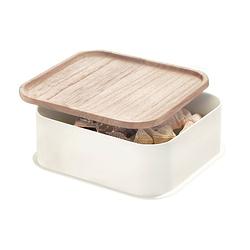 Foto van Idesign - opbergbox met deksel, 21.3 x 21.3 x 7.6 cm, paulownia hout, kokoswit - idesign eco storage