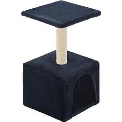 Foto van The living store kattenkrabpaal - donkerblauw - 30 x 30 x 55 cm - comfortabel huis en plateau