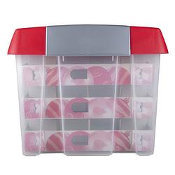 Foto van Kerst opbergbox nesta 60l + verhoogd deksel met trays voor 60 ballen - transparant rood