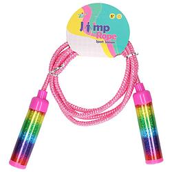 Foto van Springtouw speelgoed rainbow glitters - roze - 210 cm - buitenspeelgoed - springtouwen
