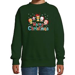 Foto van Groene kersttrui / kerstkleding dierenvriendjes merry christmas voor kinderen 3-4 jaar (98/104) - kerst truien kind