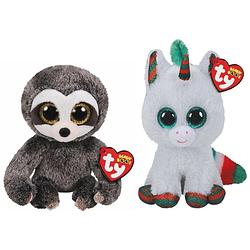 Foto van Ty - knuffel - beanie boo's - dangler sloth & christmas unicorn