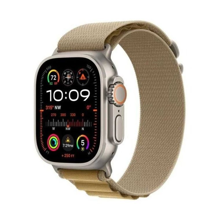 Foto van Apple watch ultra 2 gps + cellular 49mm titanium case met tan alpine loop - large smartwatch beige