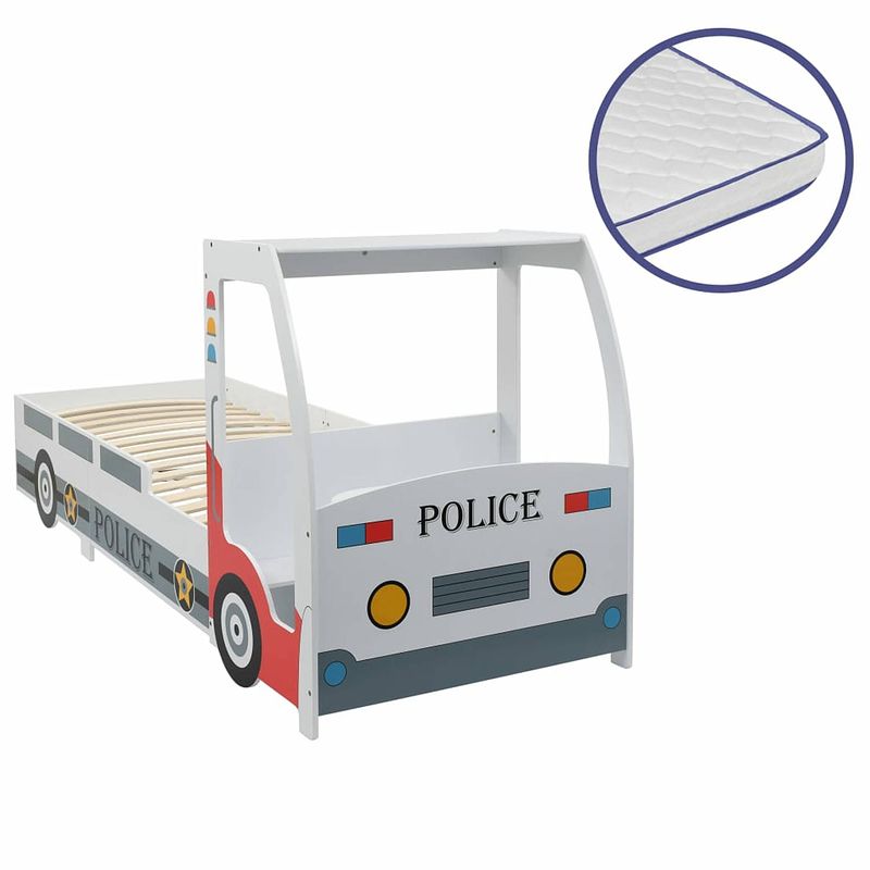 Foto van Vidaxl kinderbed politieauto met traagschuim matras 90x200 cm