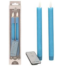 Foto van Led dinerkaarsen - 4x - blauw - 23 cm - met afstandsbediening - led kaarsen