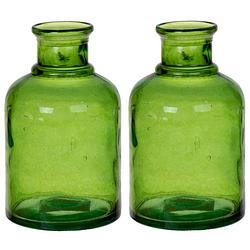 Foto van Bloemenvaas - 2x - groen - transparant gerecycled glas - d12 x h20 cm - vazen