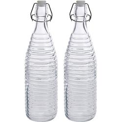 Foto van 2x glazen flessen transparant strepen met beugeldop 1000 ml - drinkflessen