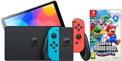 Foto van Nintendo switch oled rood/blauw + super mario bros. wonder