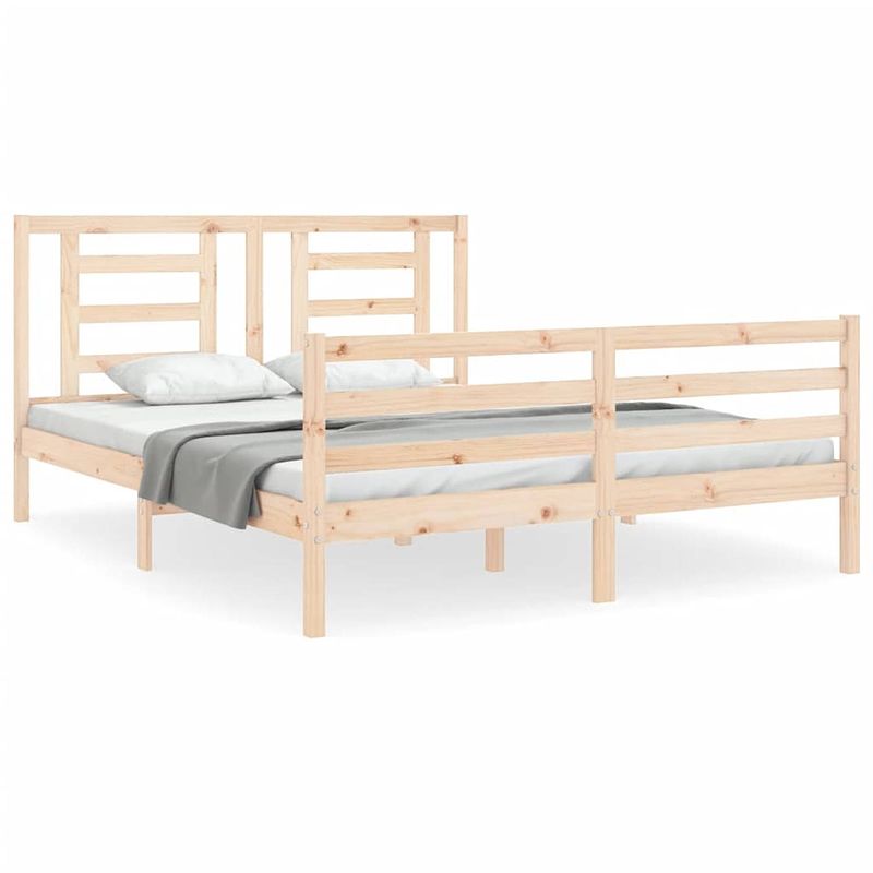 Foto van The living store houten bedframe - massief grenenhout - 205.5 x 155.5 x 100 cm - multiplex lattenbodem