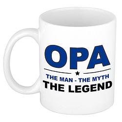 Foto van Opa the legend cadeau mok / beker wit 300 ml - feest mokken