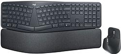 Foto van Logitech k860 ergonomisch draadloos toetsenbord qwerty + logitech mx master 3s