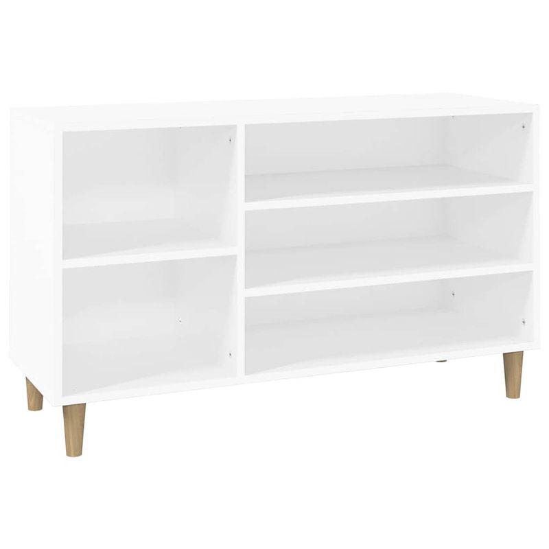 Foto van The living store schoenenkast - wit - 102 x 36 x 60 cm - bewerkt hout en massief eucalyptushout