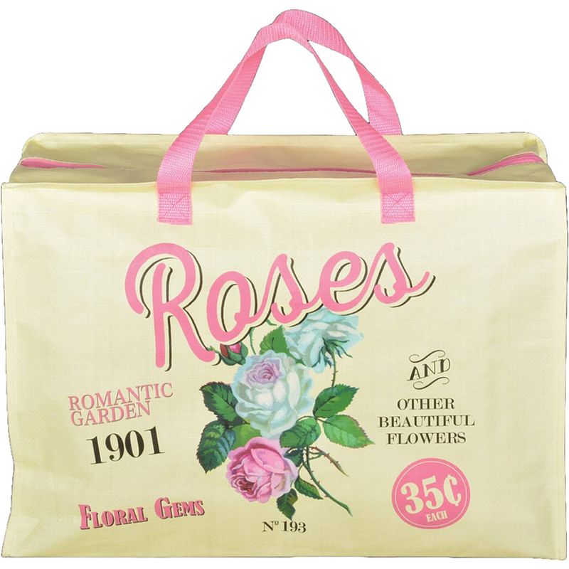 Foto van Esschert design shopper roses 24 liter pp/polyester beige