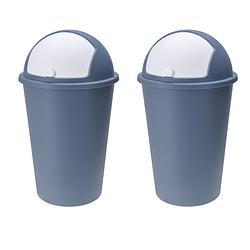 Foto van 2x stuks vuilnisbak/afvalbak/prullenbak blauw met deksel 50 liter - prullenbakken
