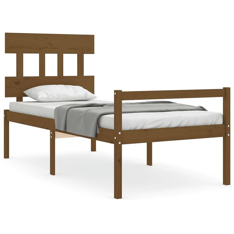 Foto van The living store bed grenenhout massief - 205.5 x 105.5 x 81 cm - honingbruin