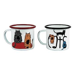 Foto van Biggdesign cats emaille beker - emaille mok set - koffiebeker - koffiemok - 2 stuks - 350ml