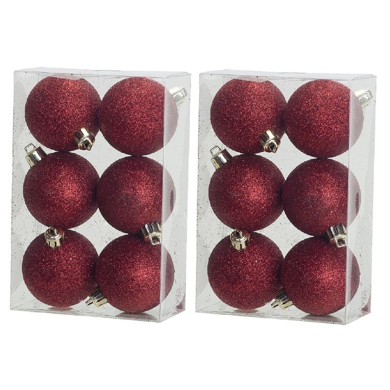 Foto van 12x glitter kerstballen rood 6 cm kerstboomversiering - kerstbal