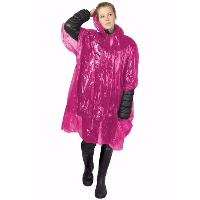 Foto van 3x roze noodponcho doorschijnend - regenponcho'ss