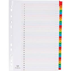 Foto van Pergamy tabbladen met indexblad, ft a4, 11-gaatsperforatie, geassorteerde kleuren, set 1-31