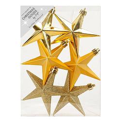 Foto van 6x stuks kunststof kersthangers sterren goud 10 cm kerstornamenten - kersthangers