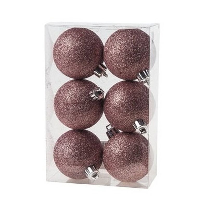 Foto van 6x roze kunststof kerstballen 6 cm - glitter - onbreekbare plastic kerstballen - kerstboomversiering roze