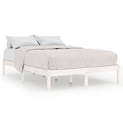 Foto van The living store bedframe grenenhout - 195.5x145.5x31 cm - wit - 140x190 cm matras - montage vereist