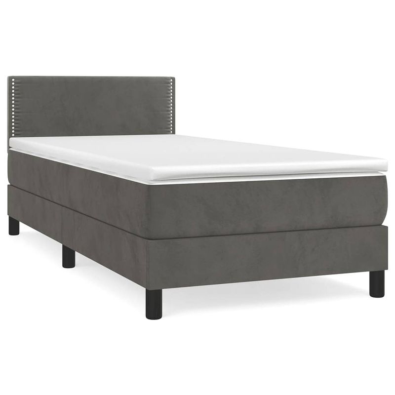 Foto van The living store boxspringbed - fluweel - pocketvering - middelhard - 193 x 90 x 78/88 cm - donkergrijs