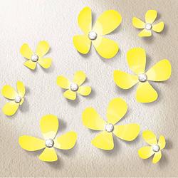 Foto van Walplus 3d decoratie sticker - 3d bloemen met 9 swarovski kristallen - geel