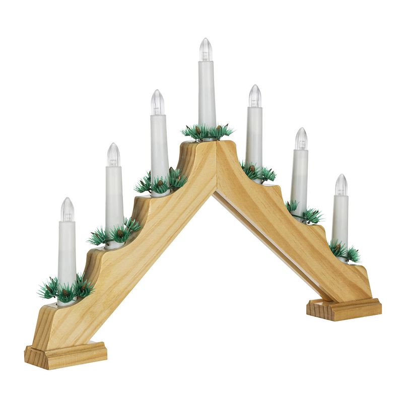 Foto van Hi kaarsenbrug - hout - 42,5 x 4,5 x 32 cm -met led kaarsen - kerstverlichting figuur