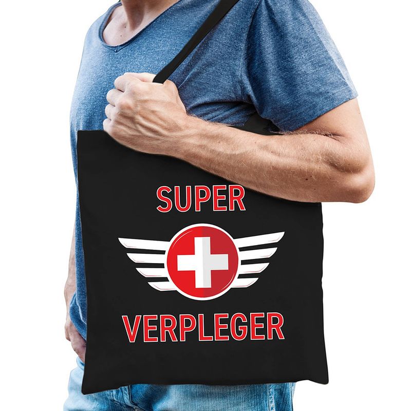 Foto van Super verpleger cadeau tas zwart voor heren - feest boodschappentassen