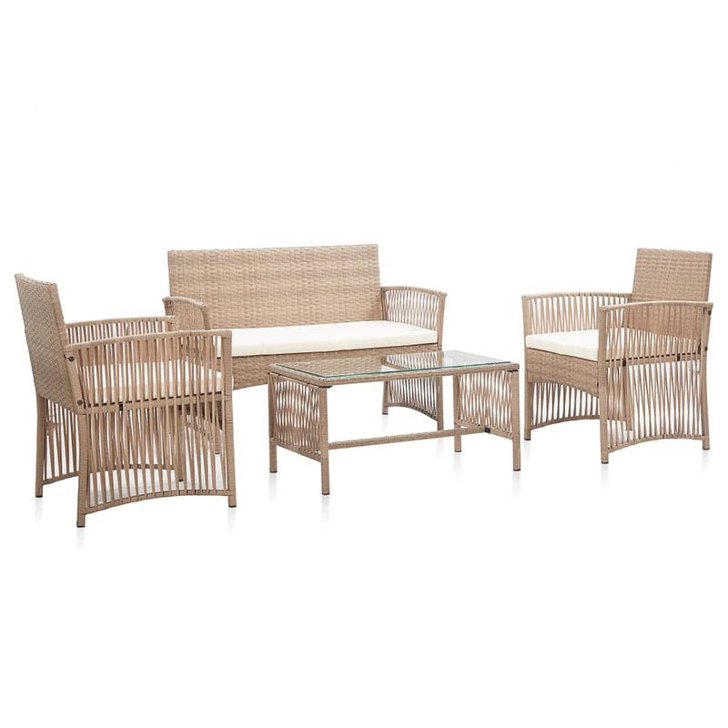 Foto van Vidaxl 4-delige loungeset met kussens poly rattan beige