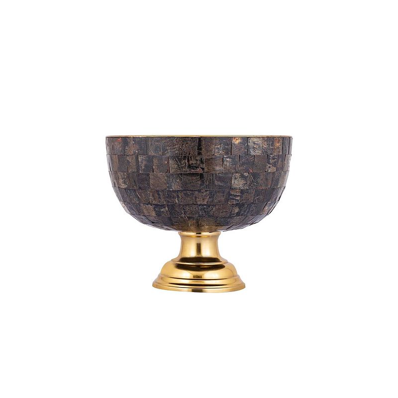 Foto van Ptmd loder gold horn shiny bowl natural horn mosaic tap