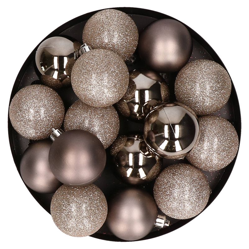 Foto van 12x stuks kunststof kerstballen champagne 6 cm mat/glans/glitter - kerstbal