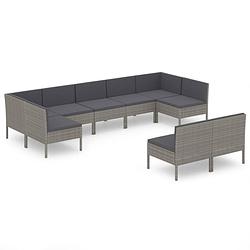 Foto van Vidaxl 9-delige loungeset met kussens poly rattan grijs