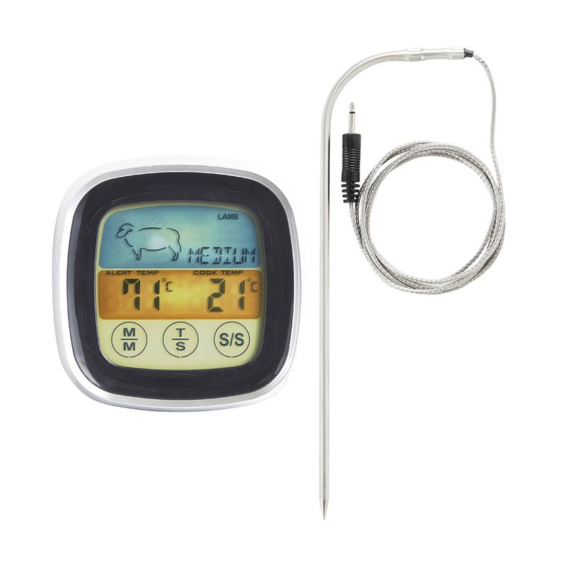 Foto van Orange85 keuken thermometer - met digitaal scherm - zwart - 7.6x7.6x2.5 cm - rvs - koken