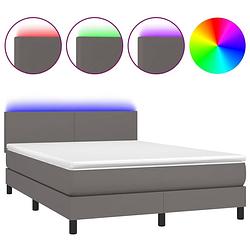 Foto van The living store bed - led - kunstleer - grijs - 203x144x78/88 cm - pocketvering