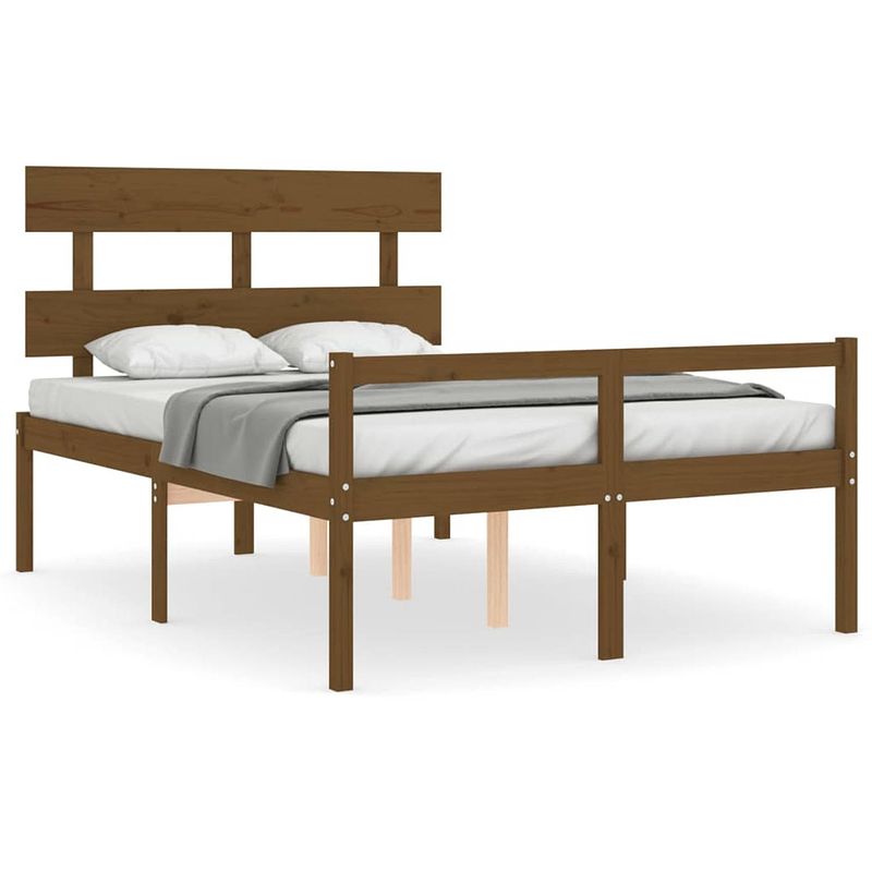 Foto van The living store bedframe met hoofdbord massief hout honingbruin 140x190 cm - bed