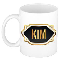 Foto van Naam cadeau mok / beker kim met gouden embleem 300 ml - naam mokken