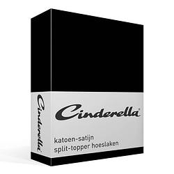 Foto van Cinderella satijn split-topper hoeslaken - 100% katoen-satijn - lits-jumeaux (180x200 cm) - black
