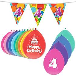 Foto van Leeftijd verjaardag thema 4 jaar pakket ballonnen/vlaggetjes - feestpakketten