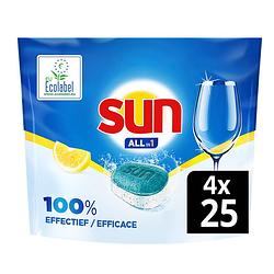Foto van Sun - all-in 1 lemon - 100% oplosbare tabletfolie - 4 x 25 stuks -100 vaatwastabletten - voordeelverpakking
