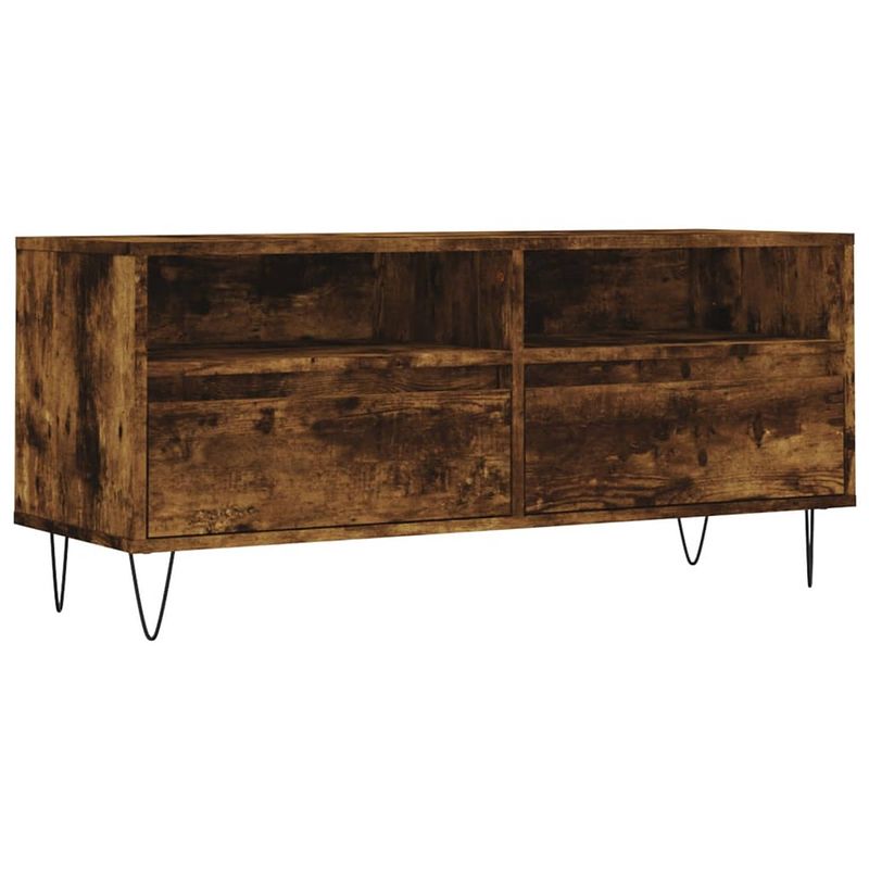 Foto van The living store tv-meubel gerookt eiken - 100 x 34.5 x 44.5 cm - opbergruimte - stabiel tafelblad