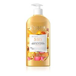 Foto van Eveline cosmetics botanic expert 5 precious oils ultra nourishing body oil in lotion 350ml.