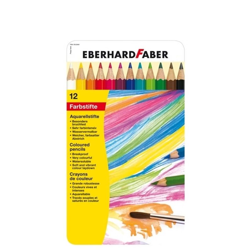 Foto van Aquarelpotlood eberhard faber metaaletui a 12 stuks met penseel