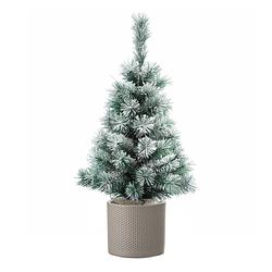 Foto van Volle besneeuwde kunst kerstboom 75 cm inclusief taupe pot - kunstkerstboom