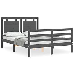 Foto van The living store bedframe - massief grenenhout - grijs - 195.5 x 125.5 x 100 cm - multiplex lattenbodem