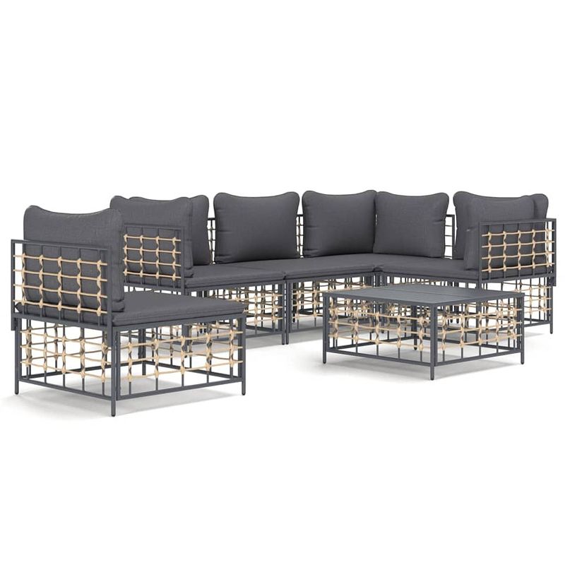 Foto van Vidaxl 6-delige loungeset met kussens poly rattan antracietkleurig