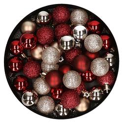 Foto van Set van 40x stuks kunststof kerstballen mix champagne en donkerrood 3 cm - kerstbal